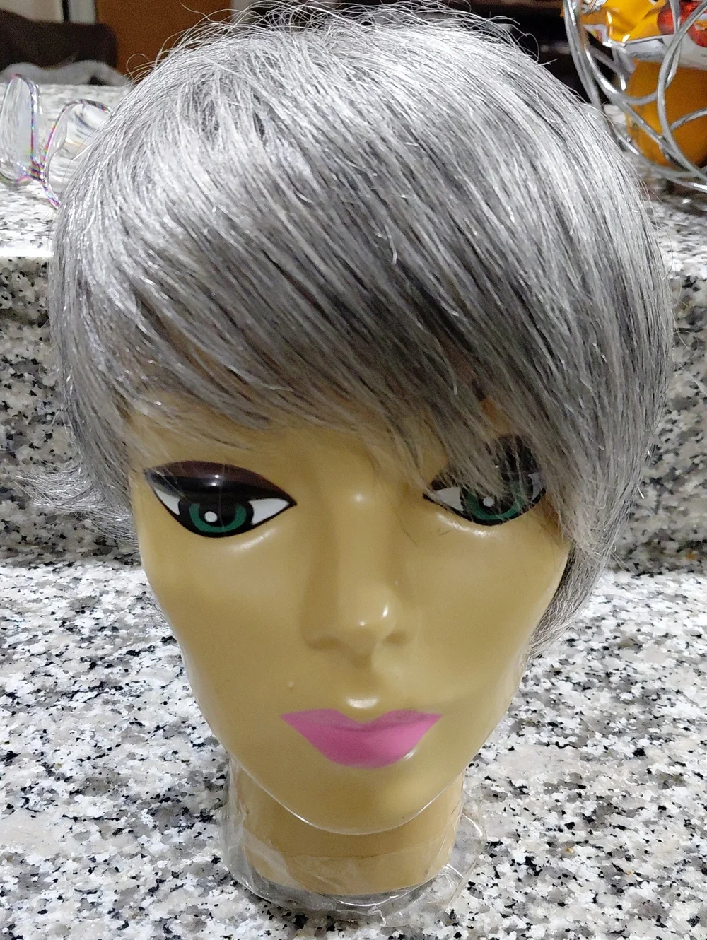 Short Silver Gray Pixie Synthetic Wig for Women - Sleek Modern Cut